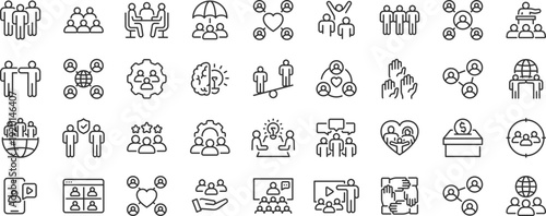Modern Community web icons. People, family, friendship, community, neighborhood, inclusion. Editable stroke. Vector