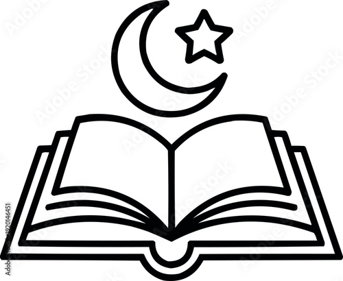 Open book with moon and star symbol above isolated on transparent background vector icon