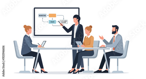 Business meeting with presentation and discussion.