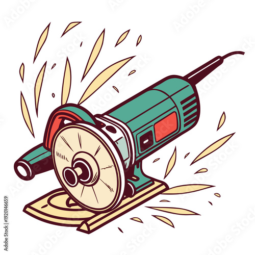 Angle Grinder Cutting Through Material - Dynamic Illustration