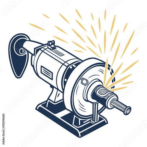 Bench Grinder with Sparks Flying - Vintage Style Illustration