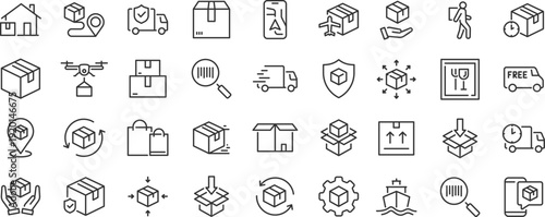 Search web icons. Magnify glass, web search, find document, interfMoving Service web icons. Courier, office move, packing, loaders, collection. Vectorace, collection. Editable stroke. Vector