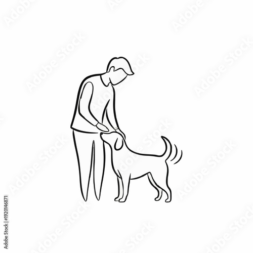 A man petting a dog. Icon
