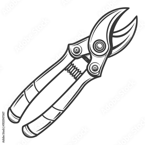 Line Drawing of Heavy Duty Secateurs or Loppers for Pruning, Garden Tool Illustration