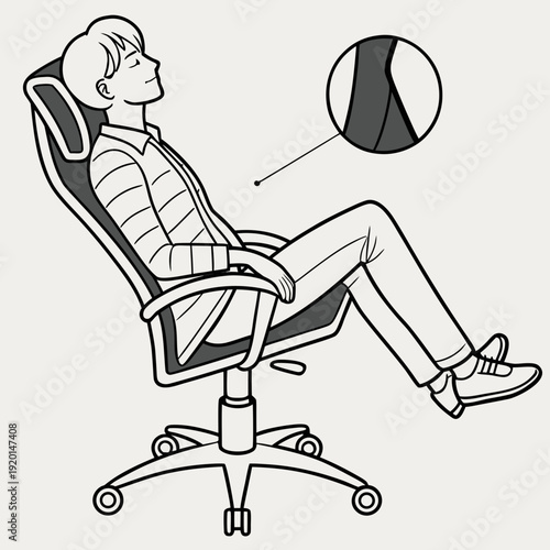 Person Relaxing in an Ergonomic Office Chair with Detailed Leg Position, Promoting Comfort and Well-being at Work