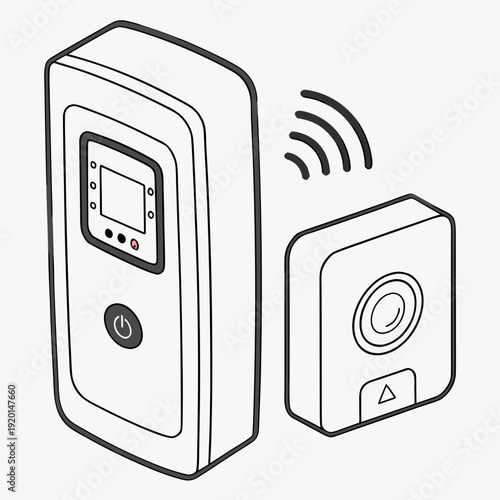 Isometric Smart Home Intercom System with Wireless Remote Control and Signal Waves for Modern Security Automation
