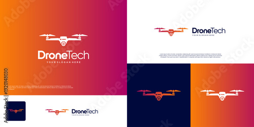 drone logo with silhouette style, remote control technology, photography symbol, vector design template.