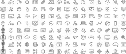 Information Technology web icon set. Network, web design, website, computer, software, progress,programming, data, internet, collection. Vector