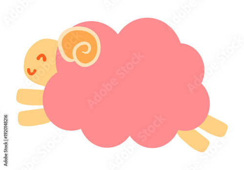 笑顔でジャンプする可愛いピンクのひつじのイラスト。ポップでシンプルな動物キャラクター。ベクター素材。