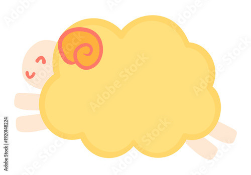 笑顔でジャンプする可愛い黄色のひつじのイラスト。ポップでシンプルな動物キャラクター。ベクター素材。