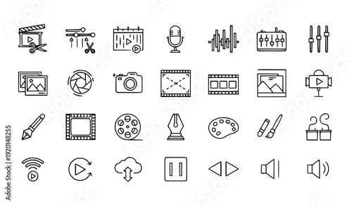 Video, Audio and Editing Thin Line Icon Pack
