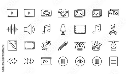 Multimedia Outline Editable Stroke Icon Set