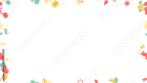 Festive celebration border with colorful confetti and party elements on a white background