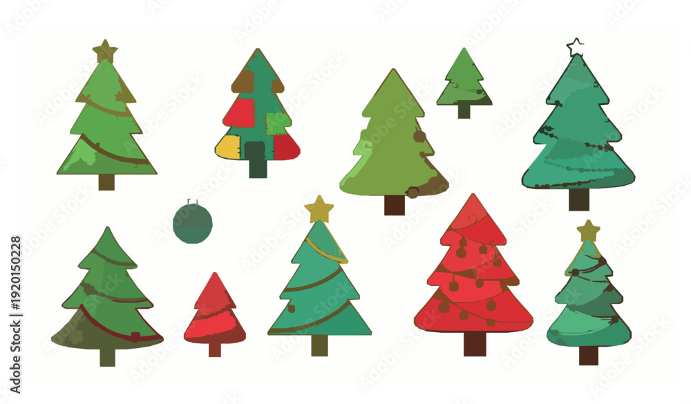 Obraz premium Handcrafted Eco Christmas Tree Vector Set with Patchwork Style