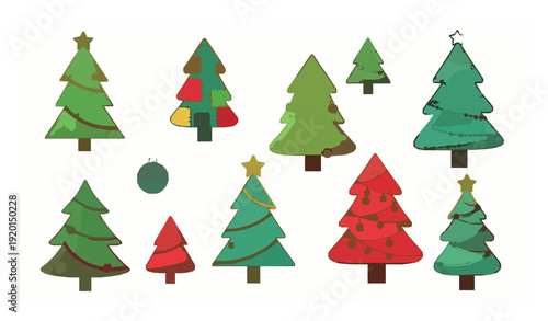 Handcrafted Eco Christmas Tree Vector Set with Patchwork Style