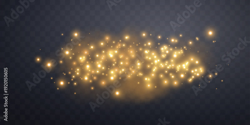 Orange glittering dots, particles, stars magic sparks. Glow flare light effect. Gold luminous points. Vector particles on transparent background