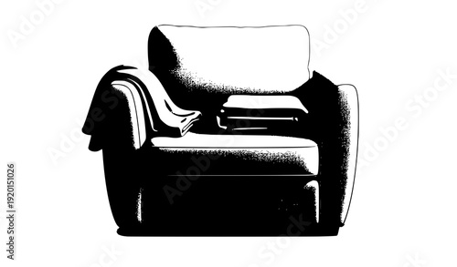 Cozy armchair with warm blanket isolated furniture illustration
