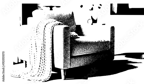 Hygge style armchair with knitted warm blanket illustration