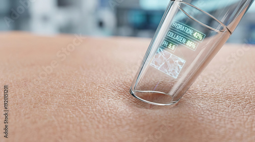 Skin hydration and collagen levels are measured using advanced medical technology innovation to improve skin health and maintain optimal pH balance for rejuvenation and care