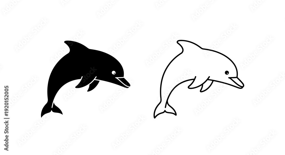 Fototapeta Black and white dolphin illustration vector set of two aquatic animals Vector