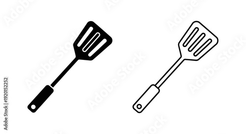 Two different types of spatulas with black and white handles isolated on white background Vector