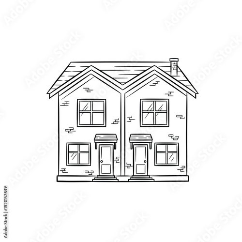 Hand-drawn sketch of a suburban duplex house