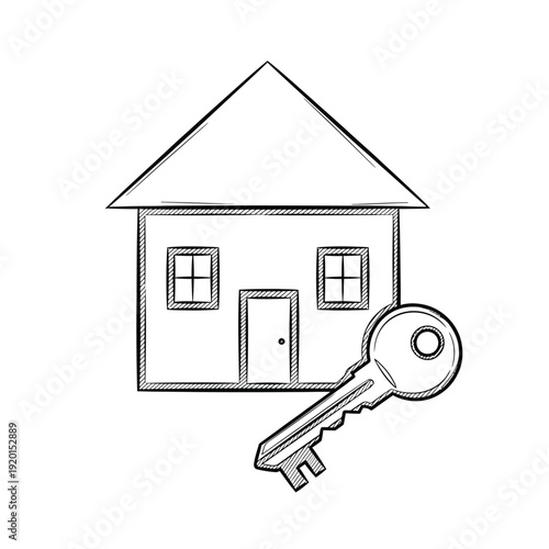 Hand-drawn home and property key concept