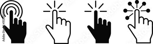 Hand gesture icon illustration set, touch design artwork, tap and press motif, interactive symbol vector collection for digital, interface, and technology themes