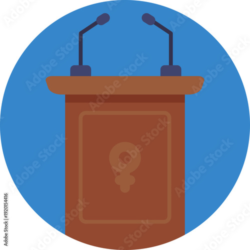 A symbol of women’s voices being heard — The rostrum represents public speaking, advocacy, and the power to speak up for equality and women’s rights.