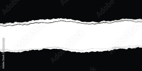 A high-contrast abstract image showing the jagged edges of horizontally torn paper against a white background.