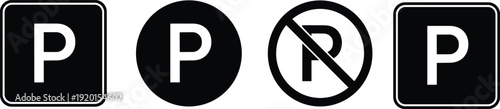 Parking sign icons set with allowed and prohibited symbols in black minimal style for traffic regulation navigation vector illustration