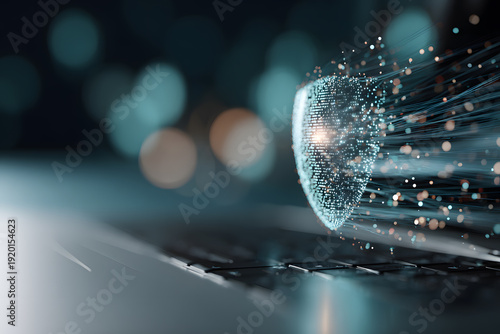 engaging visual representation of protective shield intercepting malicious computer input signals