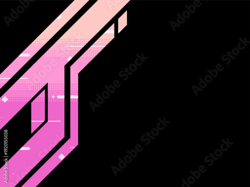 Cosmic Pink Light Gradient Futuristic Abstract Frame in Black, Pixel Art Style
