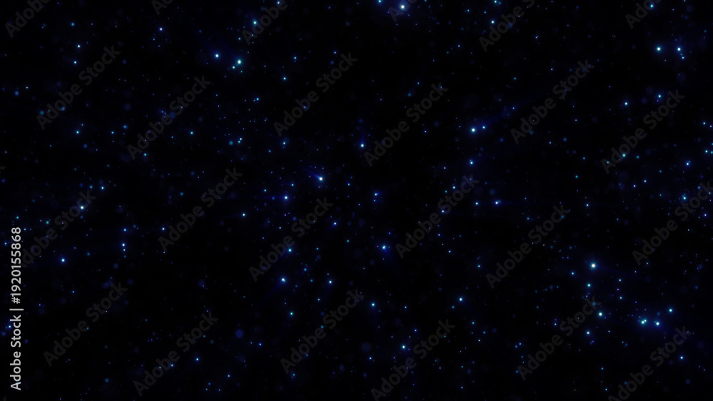 Fototapeta premium Minimal dark blue starfield with sparse glowing particles, creating a clean cosmic background with subtle depth