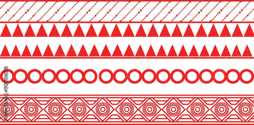 Red geometric border collection seamless decorative pattern divider vector illustration ornamental design set