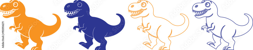 Fototapeta premium Colorful dinosaur illustrations in various poses and colors on transparent background