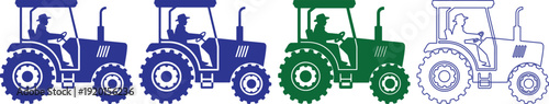 Collection of tractor silhouettes in various colors and styles isolated on transparent background