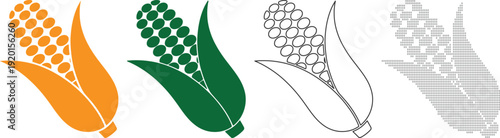 Colorful corn icons set with various designs and styles for agricultural or foodrelated concepts