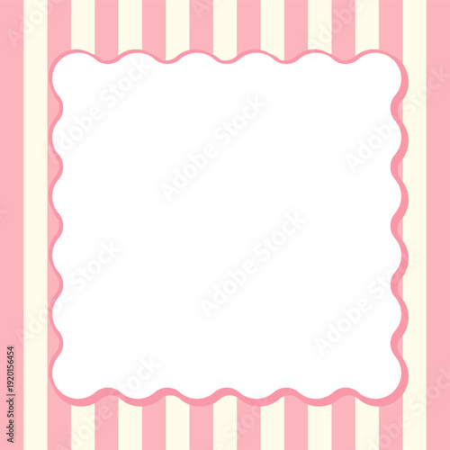 ストライプの背景と波打つフレーム　ピンク