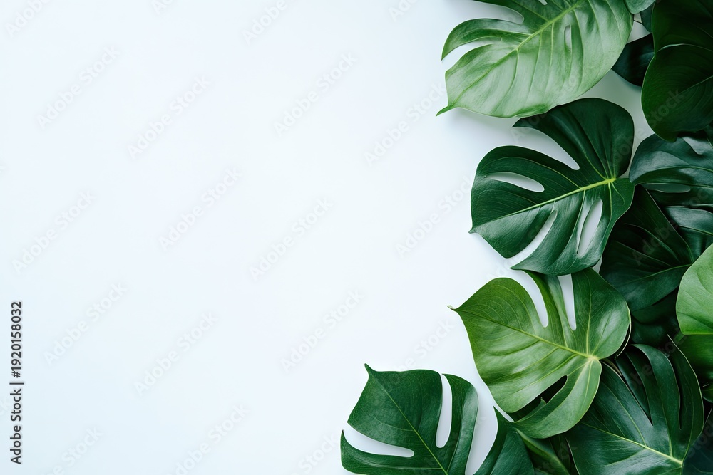 Fototapeta premium Tropical leaves arranged on a light background