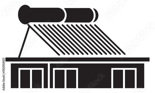 Solar water heater on house roof for renewable energy, simple icon