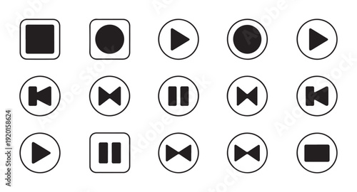 Media player control buttons set isolated on white background flat design style multimedia navigation element
