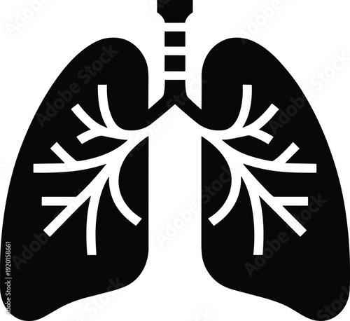 Black and white of human lungs with trachea and bronchi respiratory system