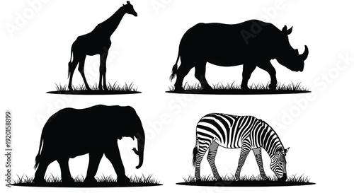 Silhouettes of wild animals in a natural setting