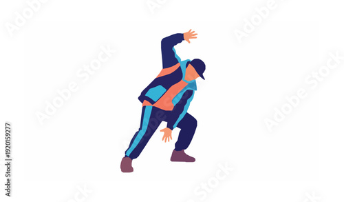 Street hip hop dancer popping pose flat vector template isolated on white