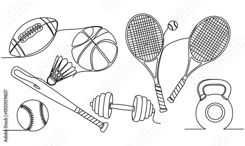 Sports Equipment Silhouette Set – Ball, Racket and Fitness Gear Vector Collection