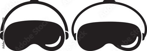 Pair of black VR goggles or sleep masks, representing virtual reality, augmented reality, or restful sleep. Modern vector icons.