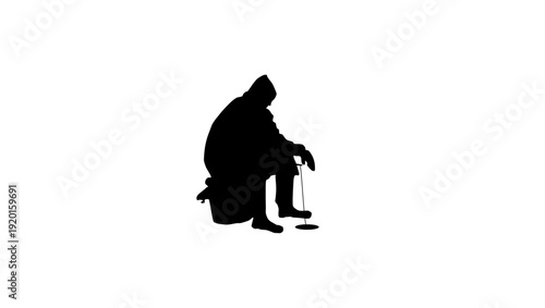ice fishing, black isolated silhouette