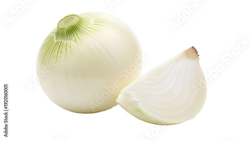 Fresh White Onion Whole And Wedge Isolated On Black