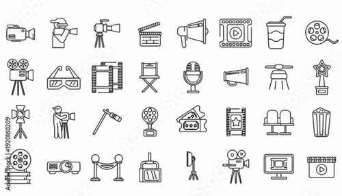 Various filmmaking equipment and tools are displayed on a clean surface